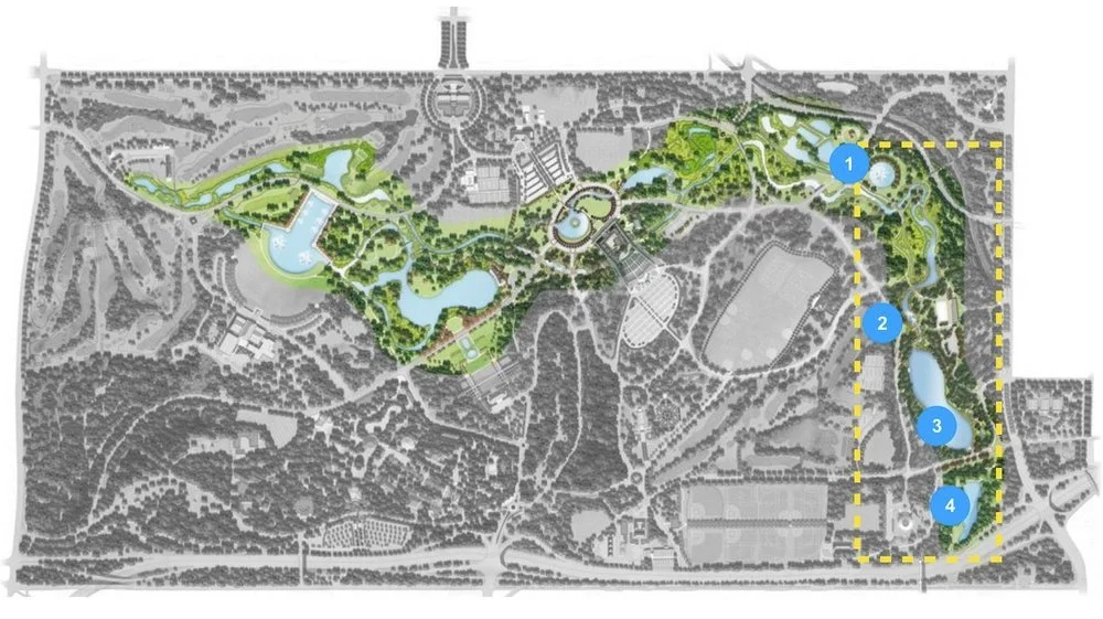 A map of Forest Park highlighting the waterways