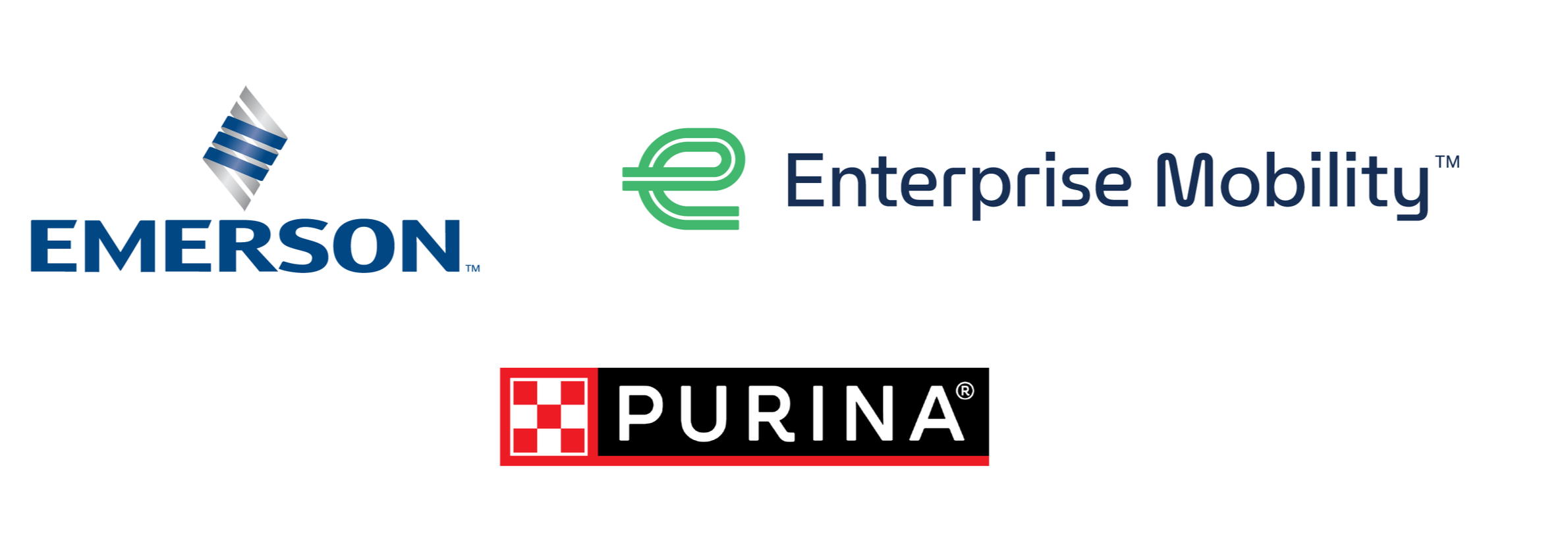 Emerson, Enterprise Mobility and Purina logos