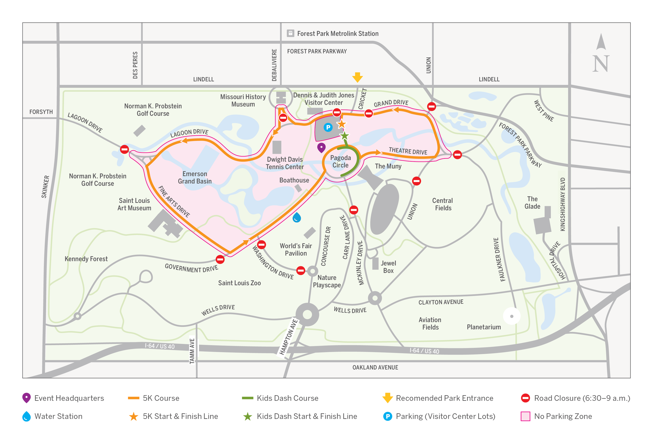 Map of the Forest Park 5K race routes