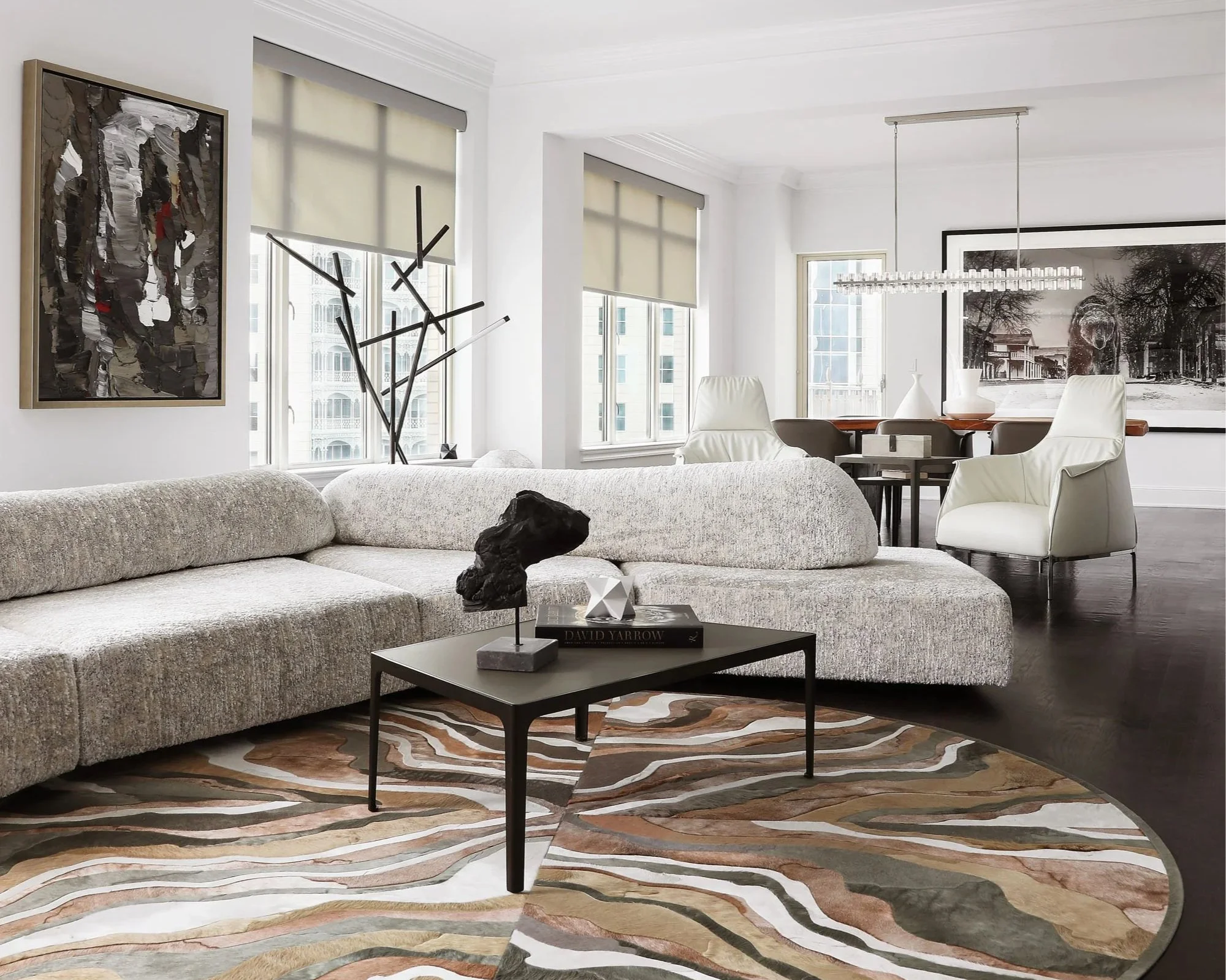 Interior photo of the ritz in dallas luxury high rise residence with modern furnishings and a david yarrow print