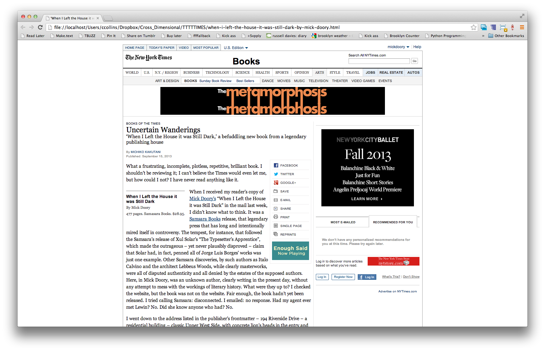 NYTimesBooks.com forgery text by Abraham Burickson. Design by Carl Collins