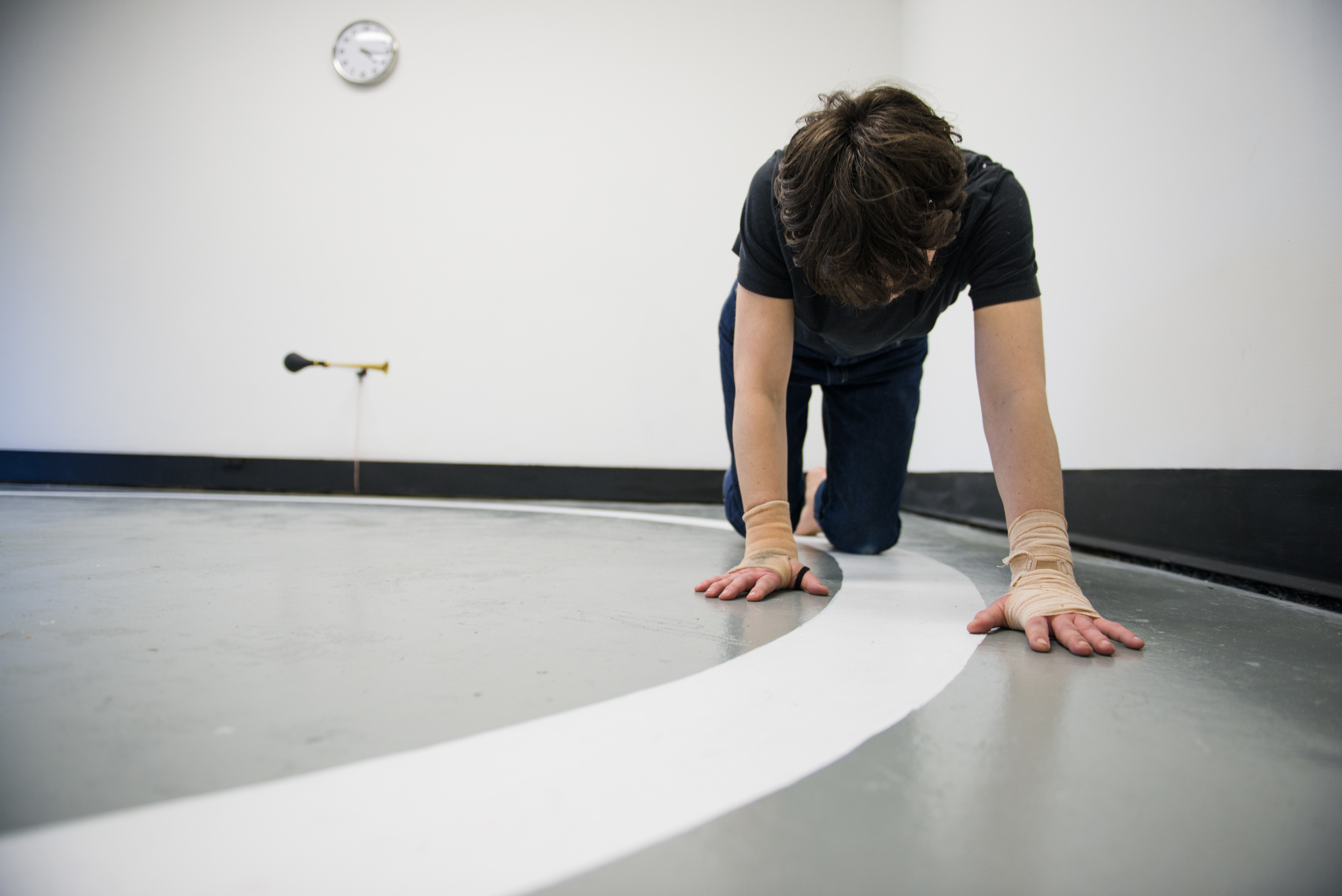 Frances Barrett, The 12-Hour Revolution, live performance, 12hr duration, documentation of performance at Sydney Guild, Sydney. Photo: Alex Wisser
