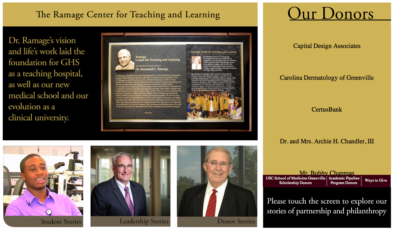 Digital Content for Donor Recognition Display, Greenville School of Medicine