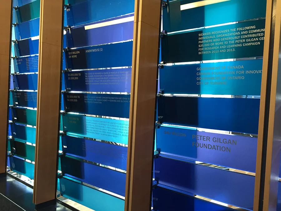 Donor Recognition Display, Sickkids, Toronto, ON