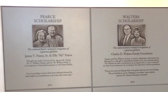 The donor plaques installed in the USC School of Medicine Greenville.