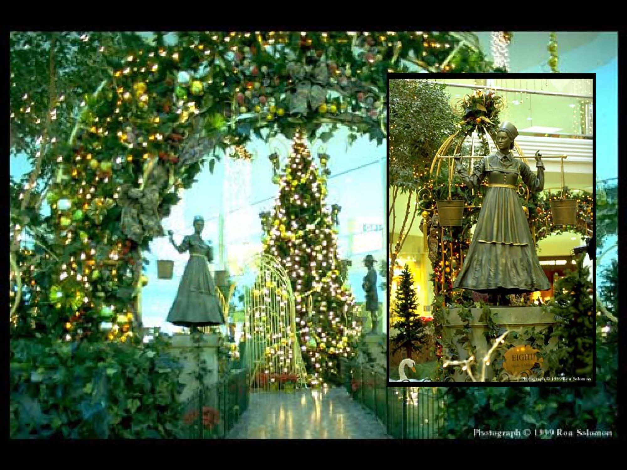 Immersive experience based on the 12 Days of Christmas tradition. Made from PVC greenery, fiberglass, fabrics, steel. Entire installation 40’ x 40’ with additional hanging elements overhead. Installation was intended to create a new immersive way to recognize the Giving Season.