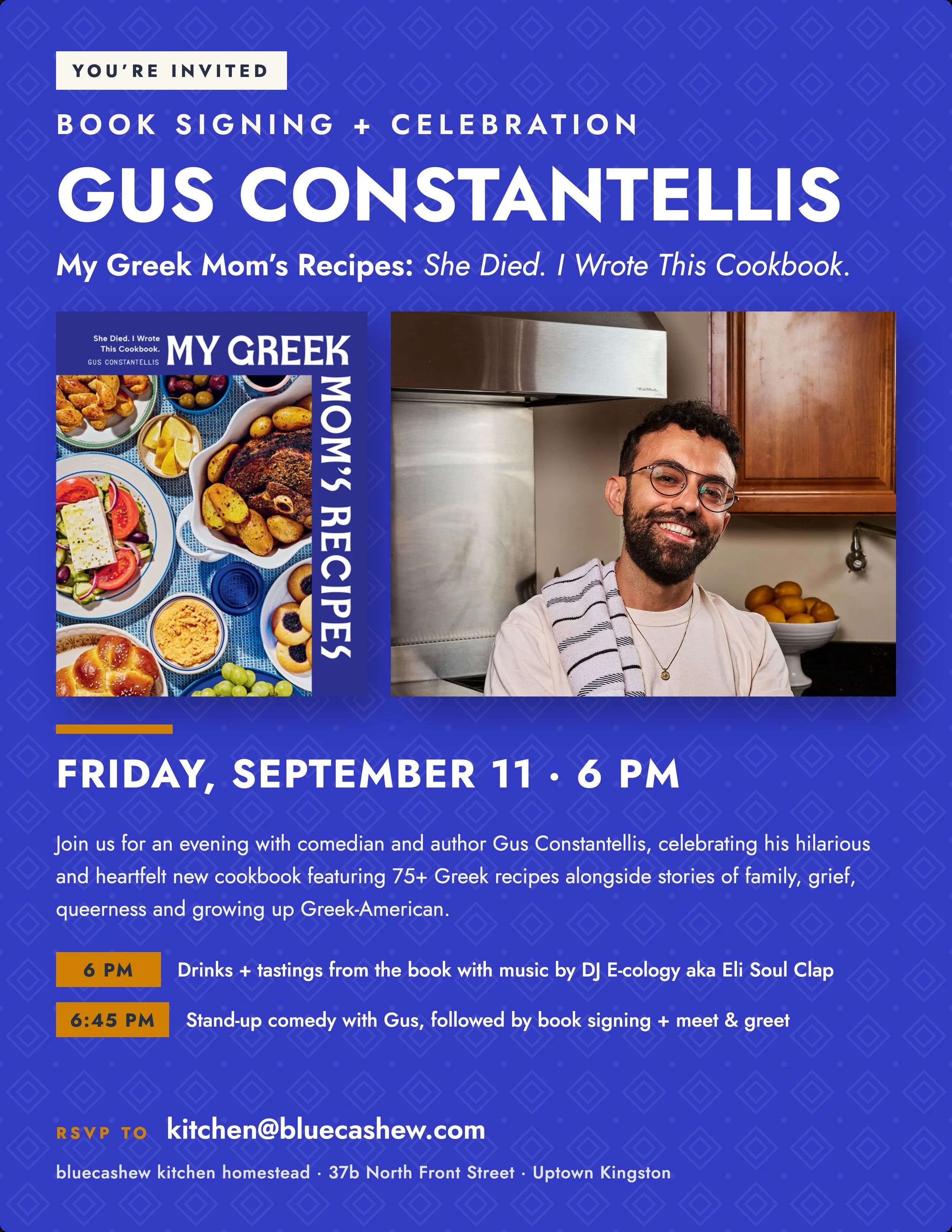 Comedian Gus Constantellis Brings Greek Food, Stand-Up and His New Cookbook to Kingston