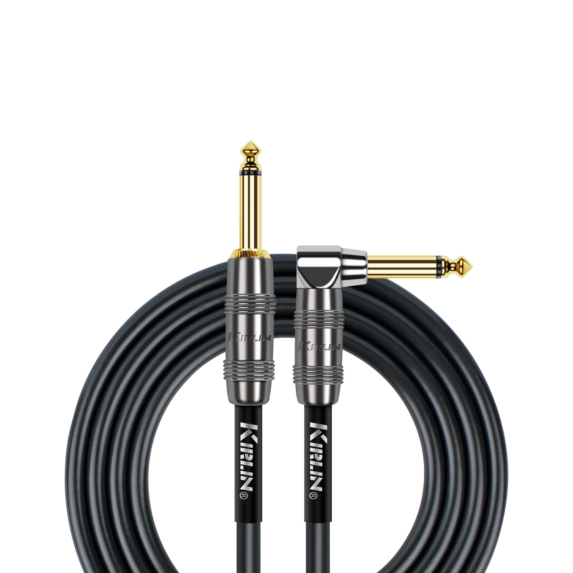 Straight to Right Angle 1/4-Inch Plug Instrument Cable Black PVC Jacket 20 Feet Kirlin Cable IP-202PR-20/BK 