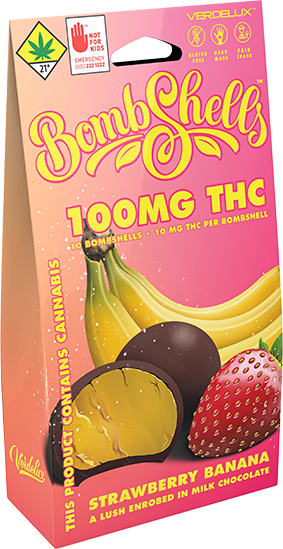  Bombshells strawberry banana chocolate covered soft chew thc infused edible 