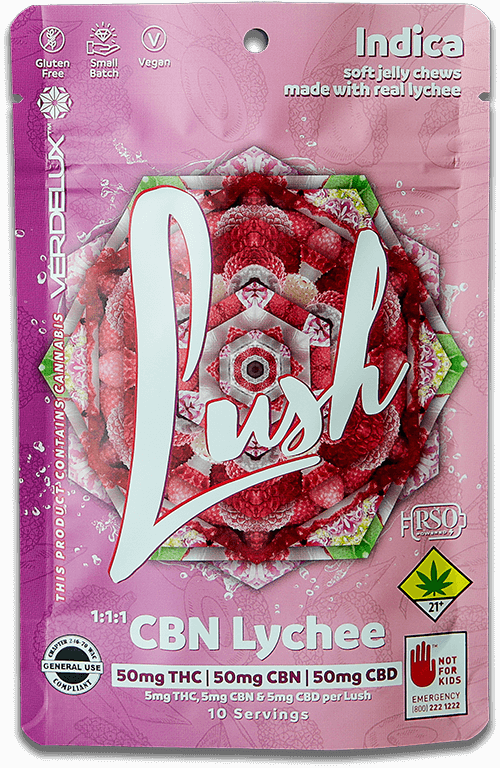Verdelux Lush Lychee Real Fruit Puree CBN CBD Cannabis Gummy