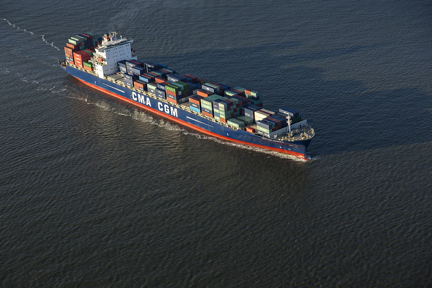  Aerial view of a CMA CGM container ship entering Charleston Harbor, South Carolina 