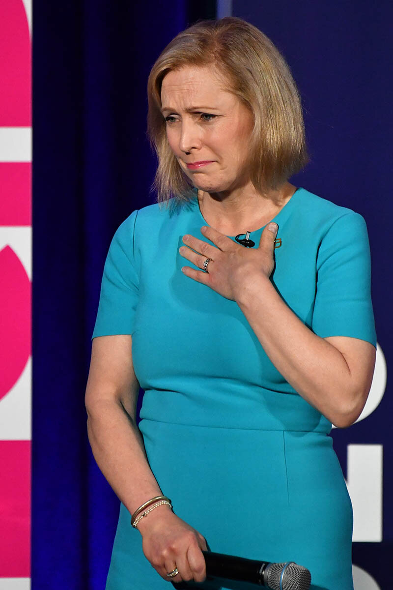  Democratic presidential hopeful Sen. Kirsten Gillibrand reacts to a story by a participant during the Planned Parenthood Action Fund Candidates Forum June 22, 2019 in Columbia, South Carolina. A slate of 20 Democratic presidential contenders are add