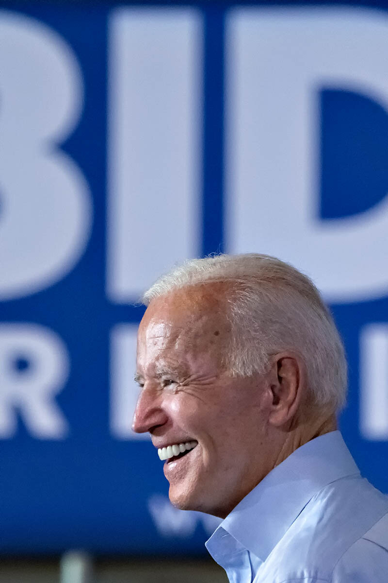  Former Vice President Joe Biden laughs during a town hall meeting at the International Longshoreman’s Association Hall July 7, 2019 in Charleston, South Carolina.  