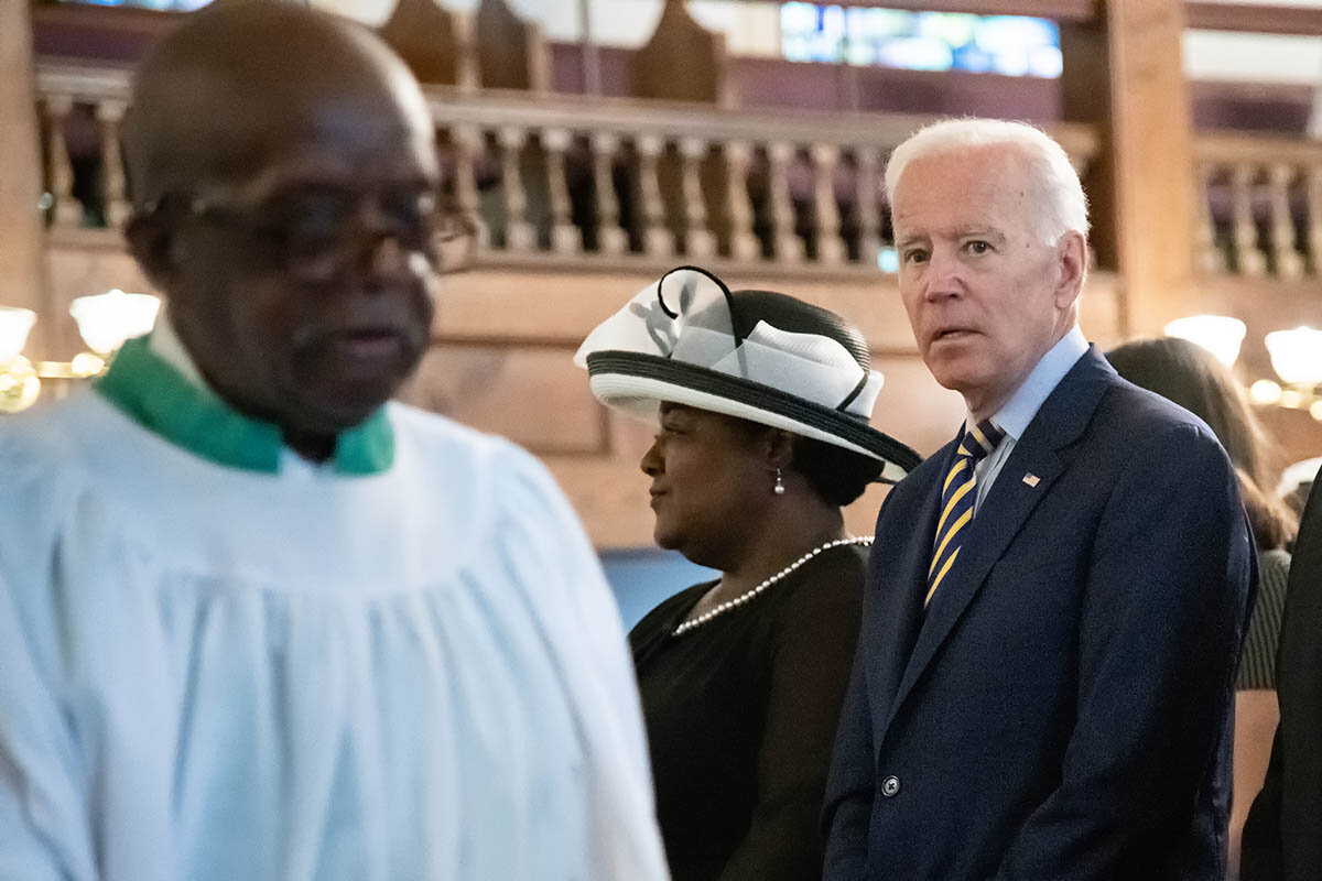  Democratic presidential hopeful former Vice President Joe Biden attends Sunday service at the Morris Brown AME Church July 7, 2019 in Charleston, South Carolina. South Carolina, called the First in the South, is the first southern democratic primary