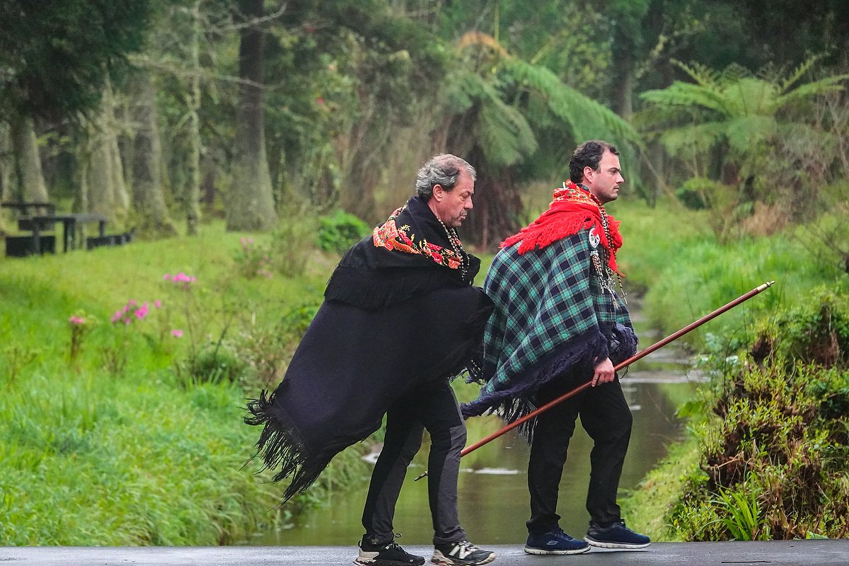  Roman Catholic pilgrims called Romeiros, continue walking after sharing a simple lunch during their 8-day trek around the Azorean Island of Sao Miguel, March 30, 2023 in Furnãs, Portugal. The pilgrims visit 100 shrines and churches during the event 