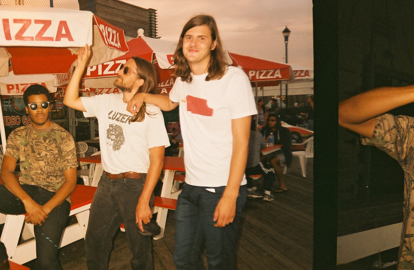 Nick, Grady, Sam outside a pizza place on Asbury Boardwalk