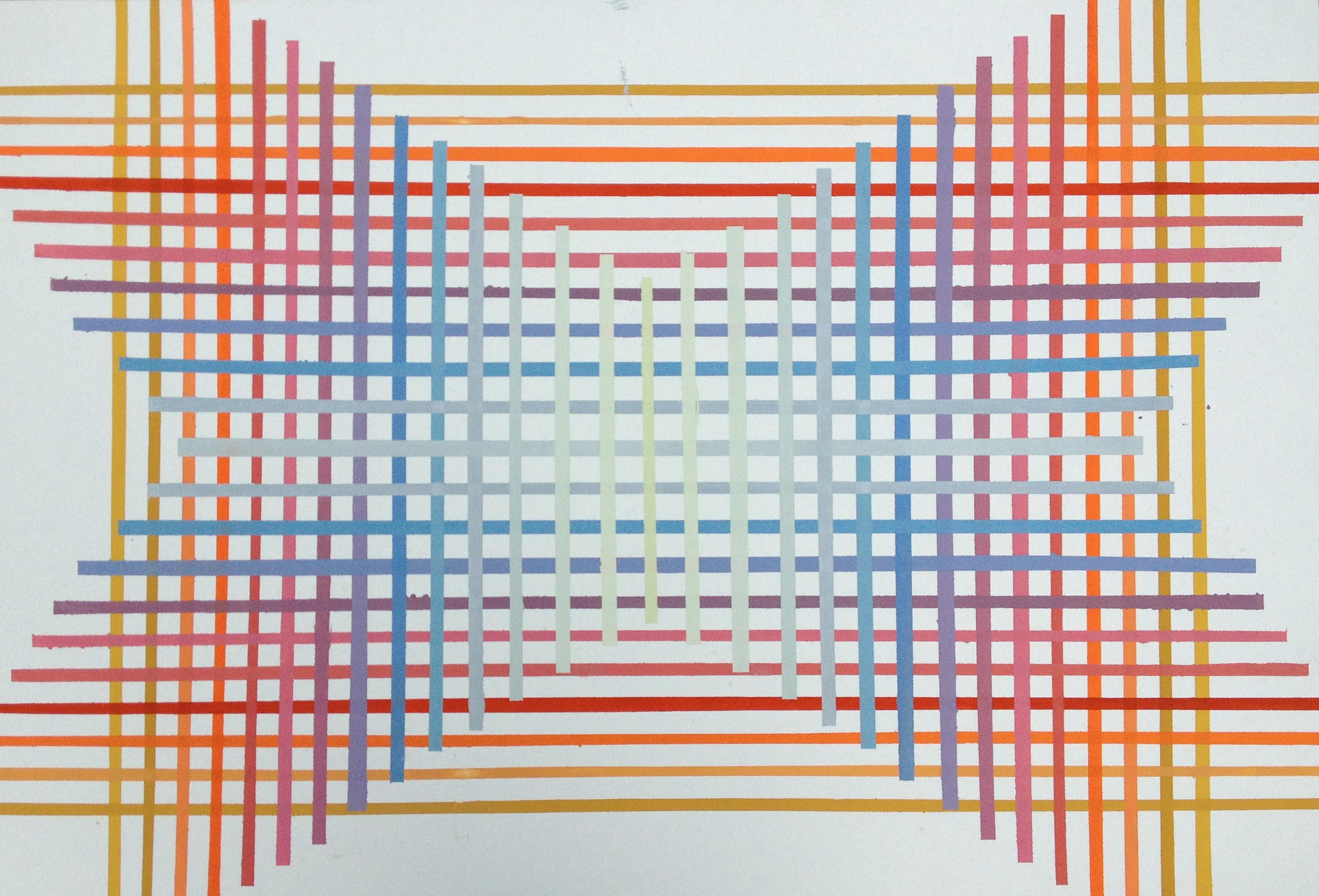 gold to silver flared square gouache on paper mounted on wood panel 30"x42" 2013
