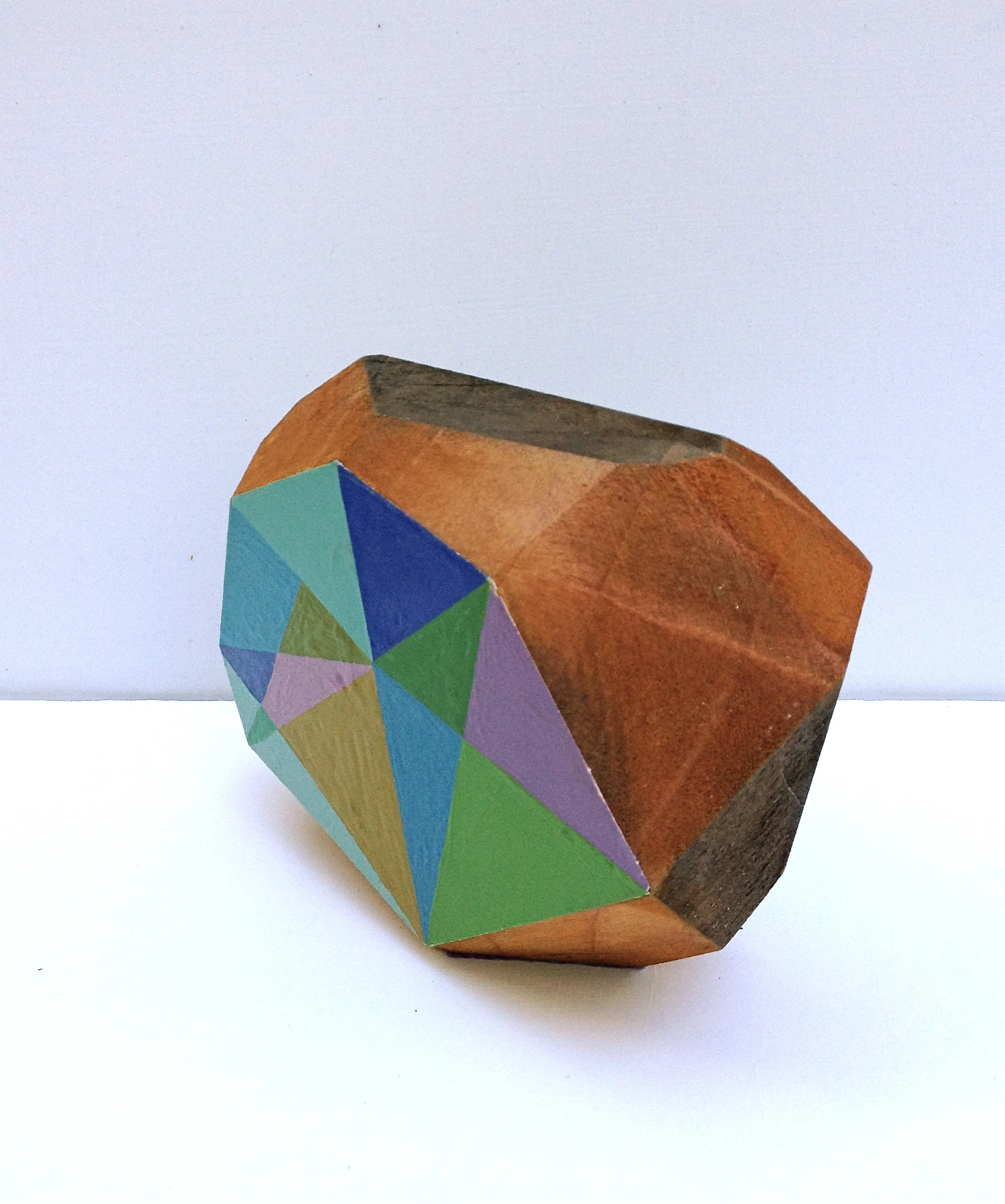   Woodrock (purple-green kaleidescope)    oil on redwood  does not exceed 10" in any direction  2012  Collection G. Tominia 