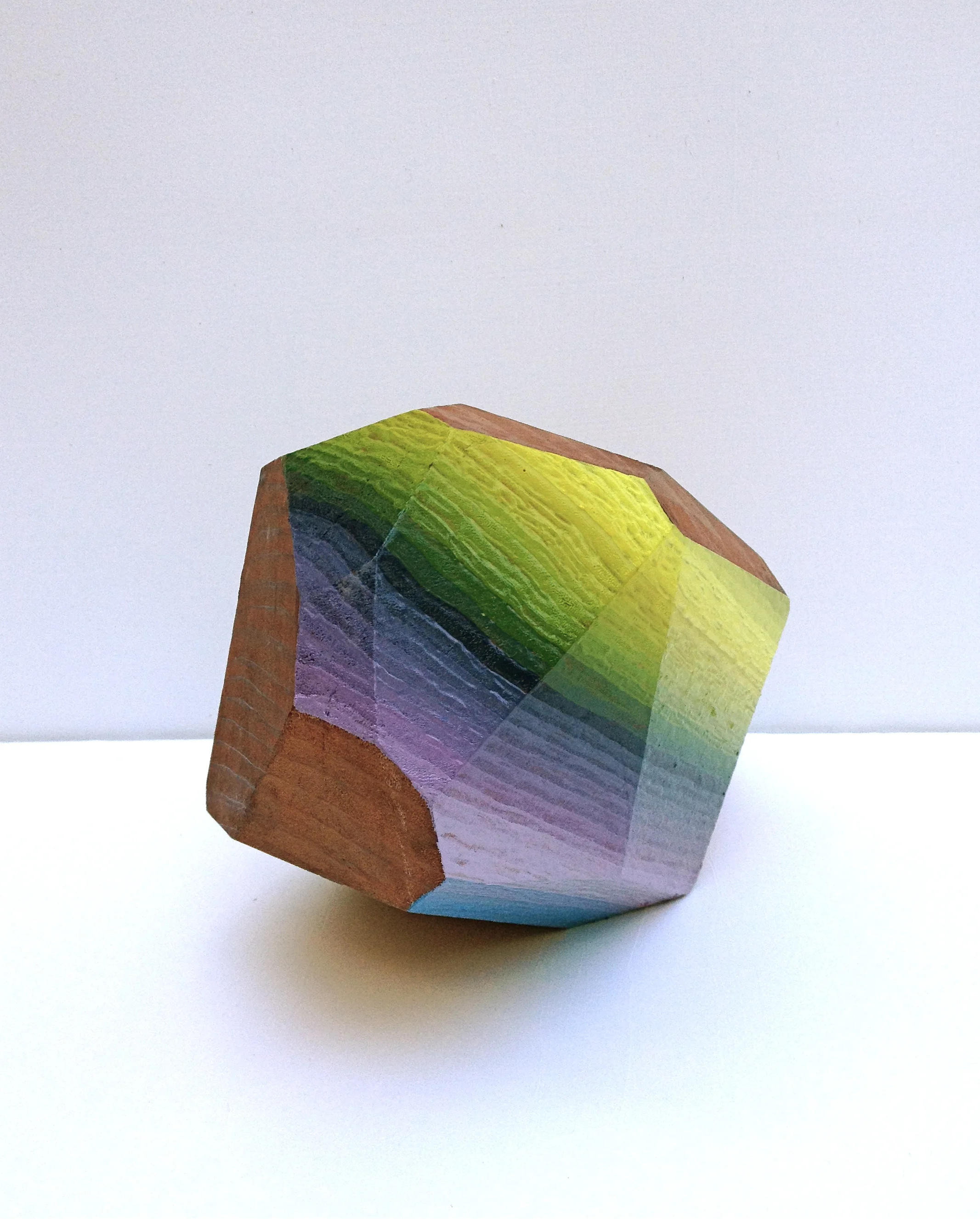  Woodrock (sky blue-lilac-lemon yellow)  oil paint on redwood does not exceed 10" in any direction  2012  (private collection) 