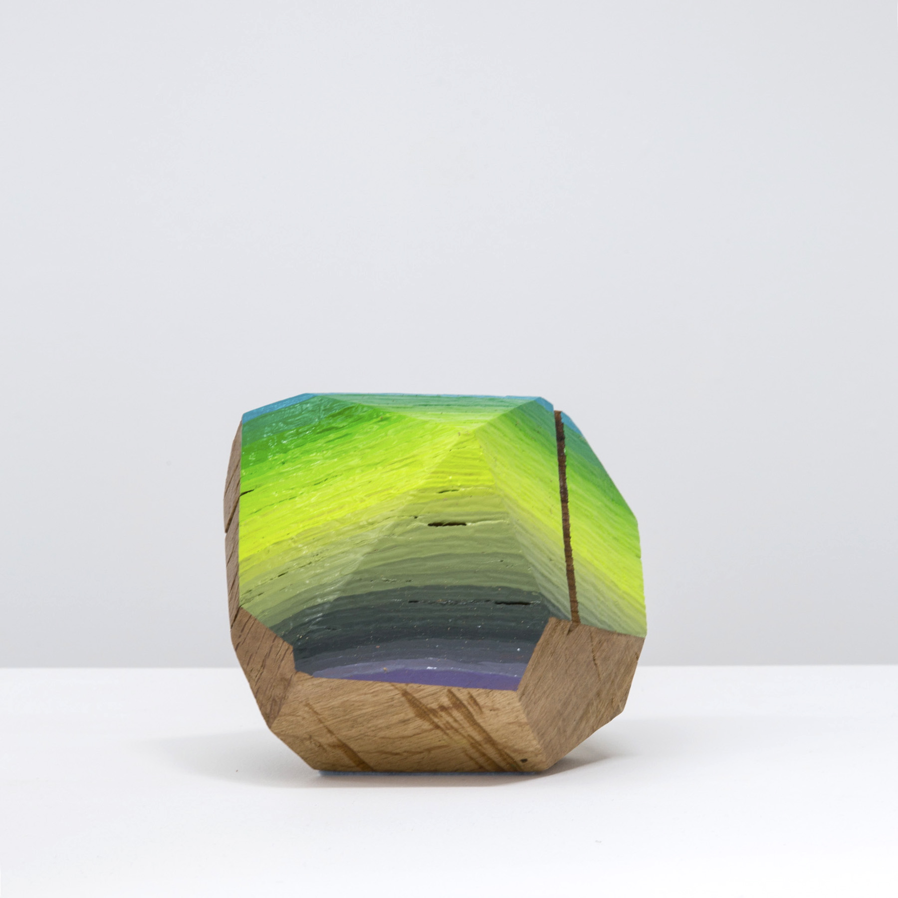  Woodrock (army green to bright turquoise oak rock with chainsaw scar)  oil on Coast Live Oak  does not exceed 10" in any direction  2014  available: Heather Marx Shop 