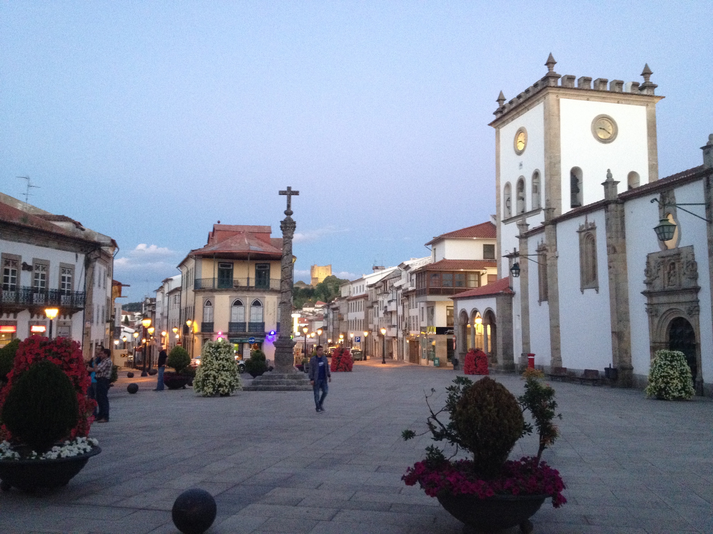 Square in Braganca at sunset, we just walked out of a great dinner at Solar Bragancano and found people starting to gather for a folk parade on the side of the street