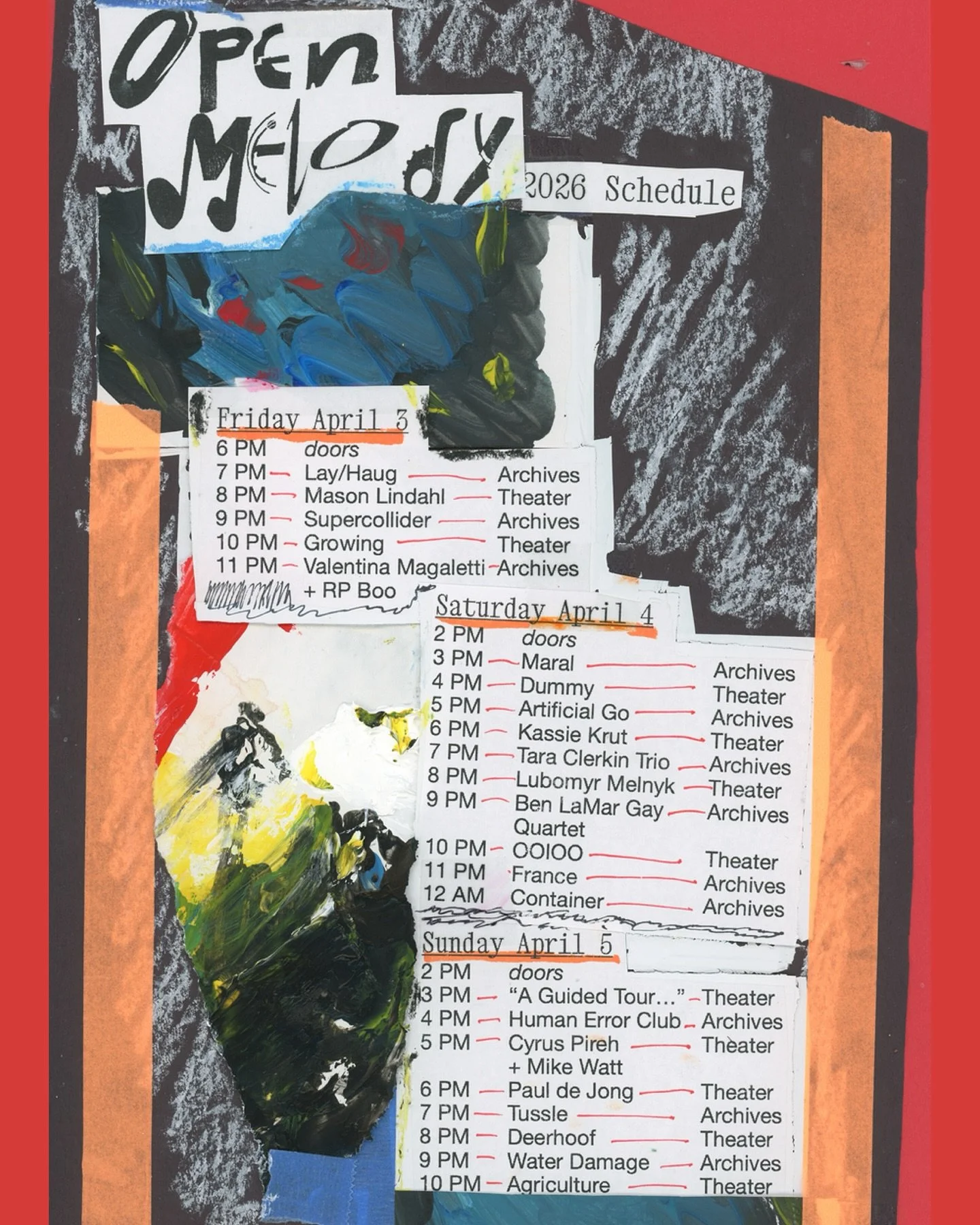 Day schedule released for the inaugural @open.melody Festival in Los Angeles April 3 - 5th

an incredible lineup of contemporary left of center music &mdash; we&rsquo;ll see you there

info / tickets @ https://openmelody.la