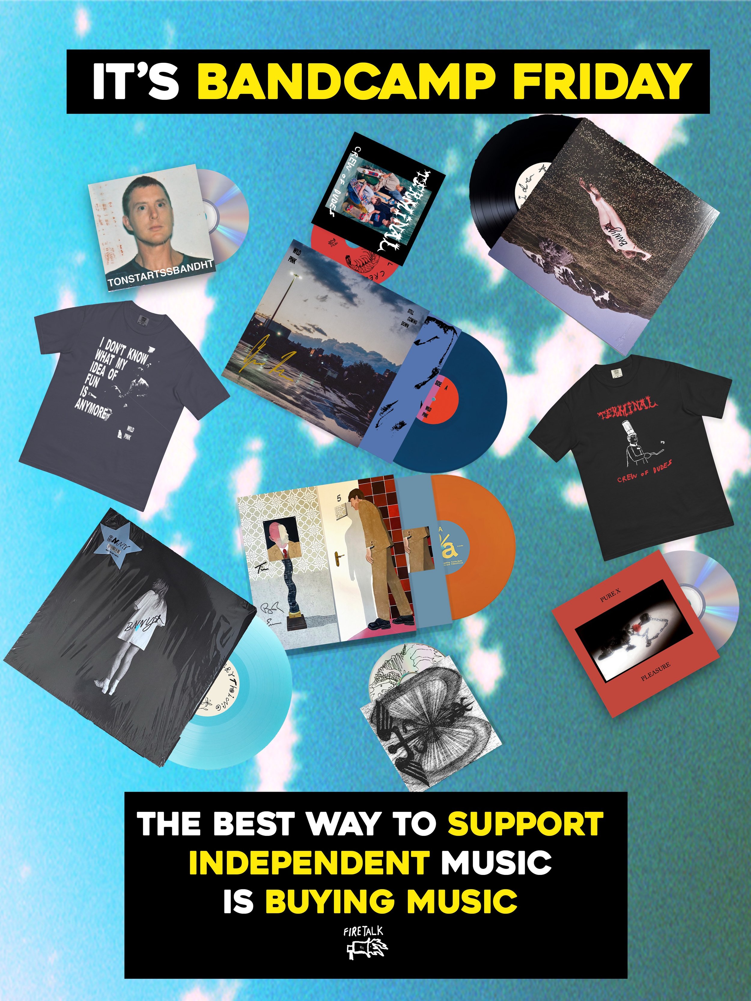 @bandcamp friday is back by popular demand 💙 the best way to support independent music is buying music

we&rsquo;ve got signed records from @wildpinknyc @band_cola @bnnyband, first-ever CDs for @tonstartssbandht @pure_x, and classics from @robberrob