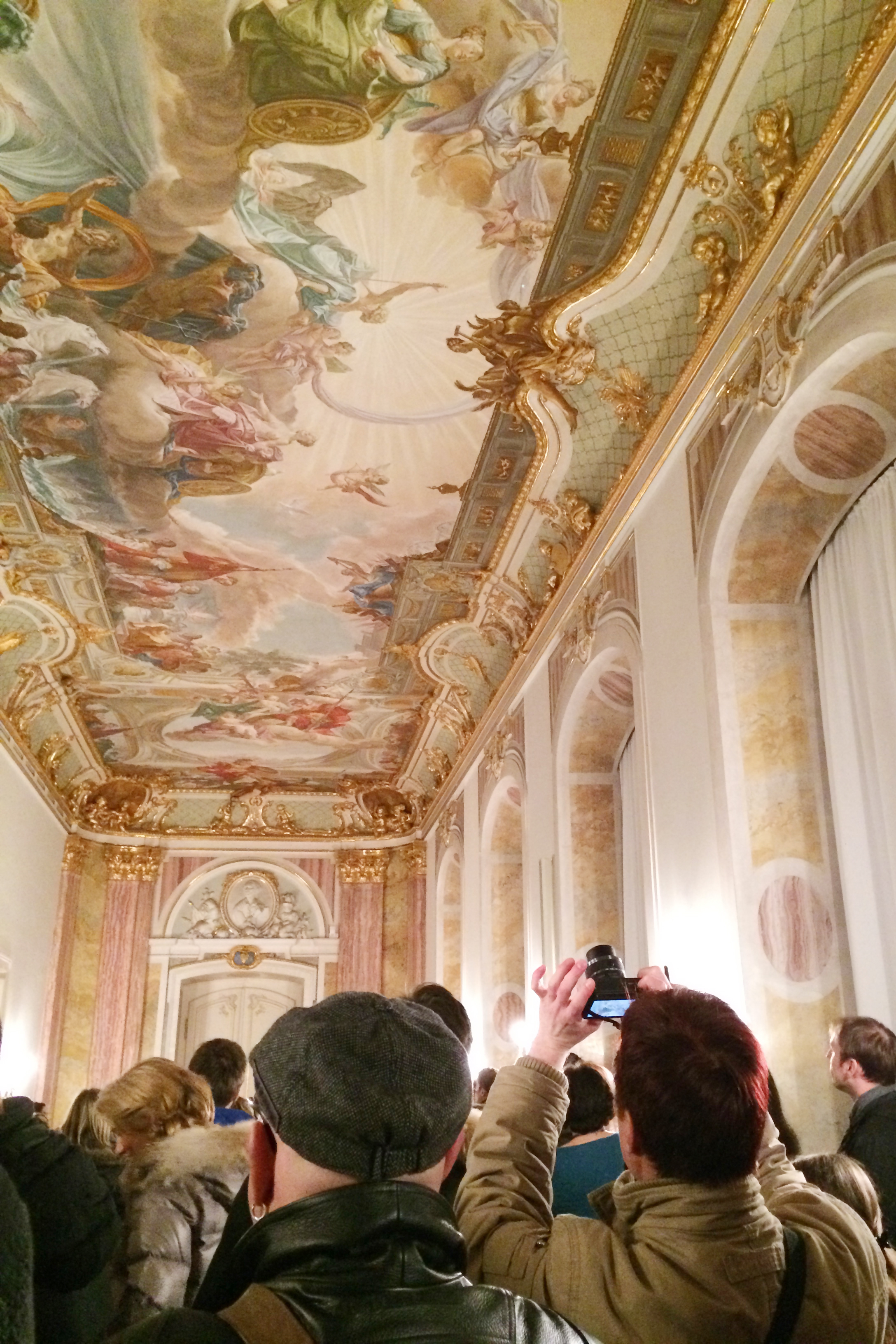 One of the ceiling murals inside the castle. Love that guy's earring.