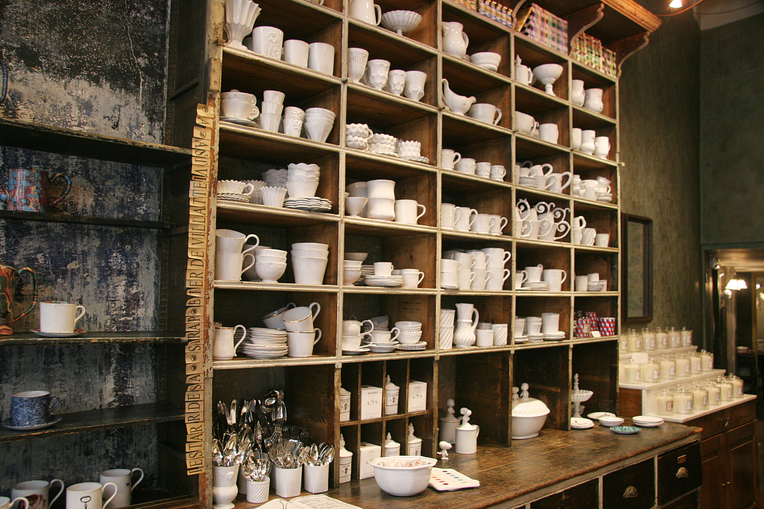 Inside a little ceramic boutique.