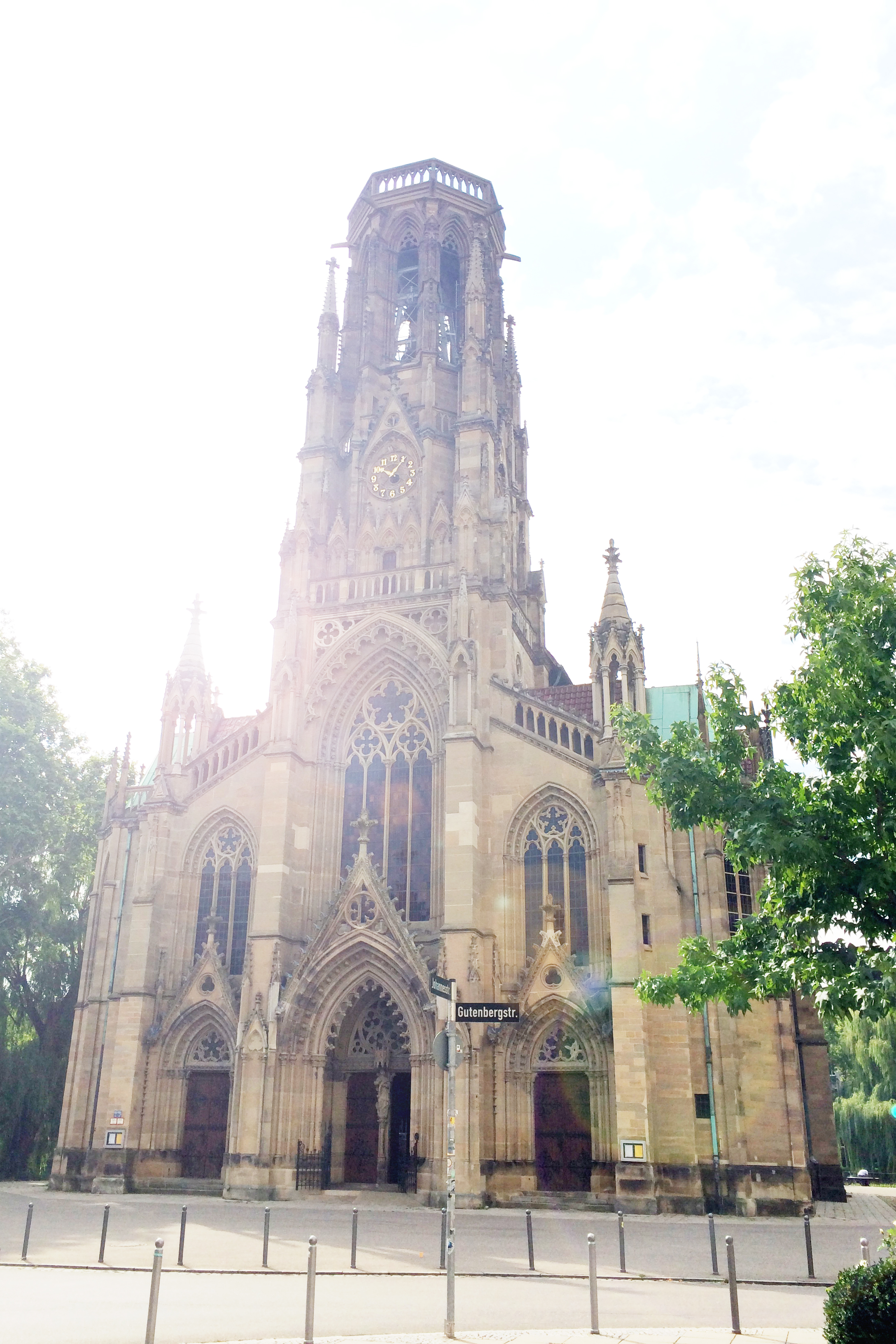 St. John's Church has a cool neo-Gothic exterior. The front faces a street...