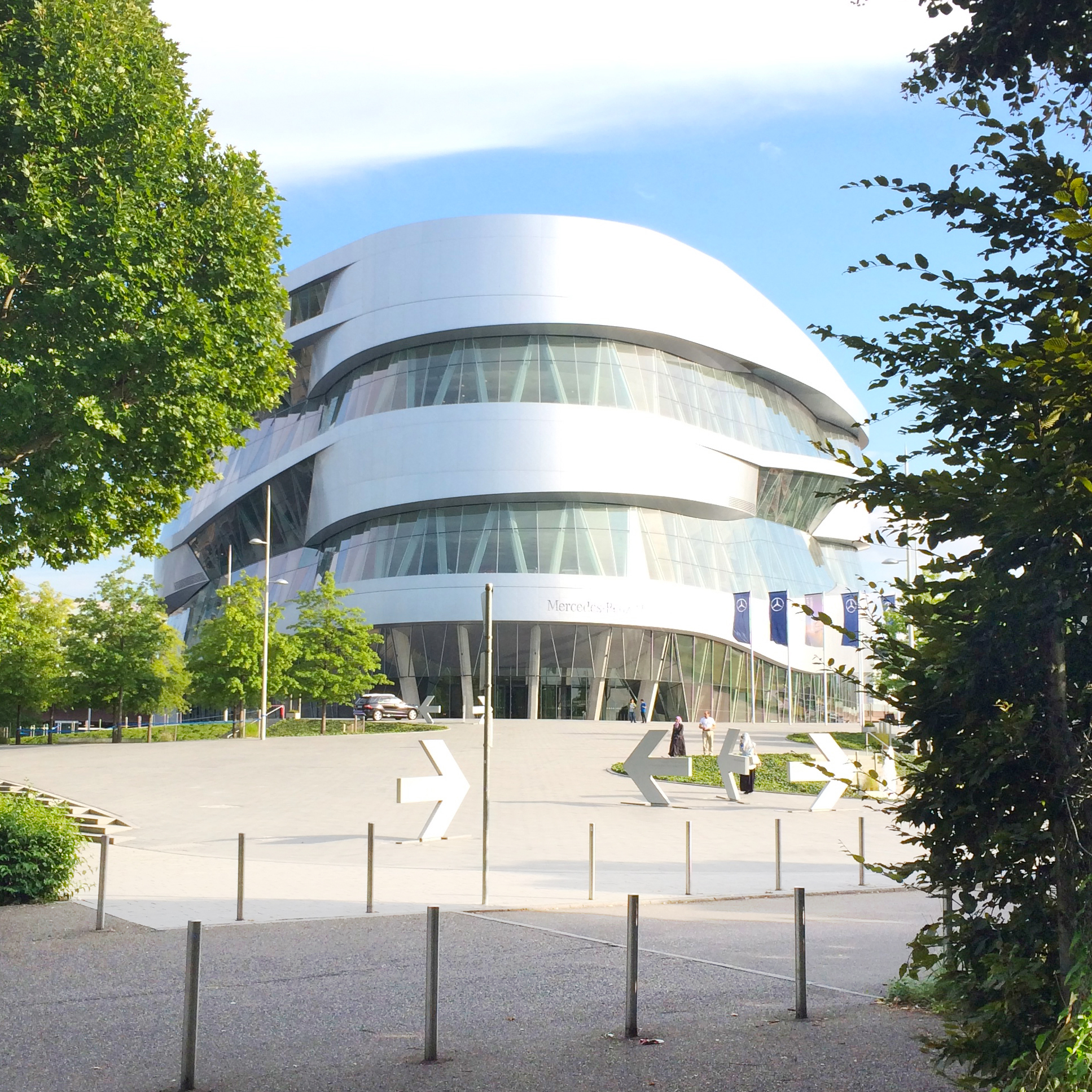The Mercedes-Benz Museum is in such an awesome building! You take an elevator to the top, then walk down a winding ramp through the decades.
