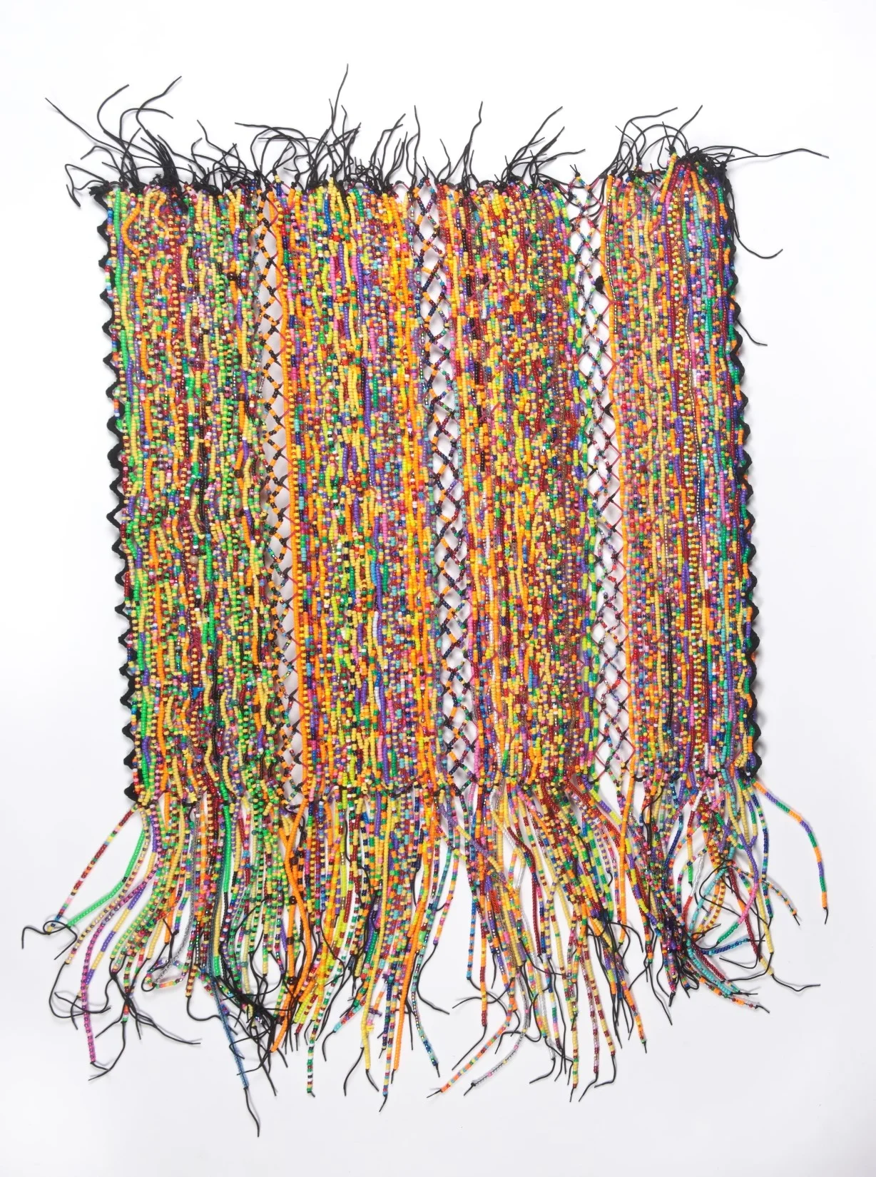 #7- A-Maizing Indian Corn Row Kathryn Usher, Nadine Charity and Beverly Paige. Shreveport is in Caddo Parish, Louisiana. Prior to 1834, the majority of residents were Caddo Indians. They were were a heavily pierced and tattooed people, who even had face tattoos. In 2014, Groupon named Shreveport the most heavily tattooed city in America. Four rows of construction safety fence are utilized in this blanket. Fabricated by Kathryn Usher, Nadine Charity and Beverly Paige. 