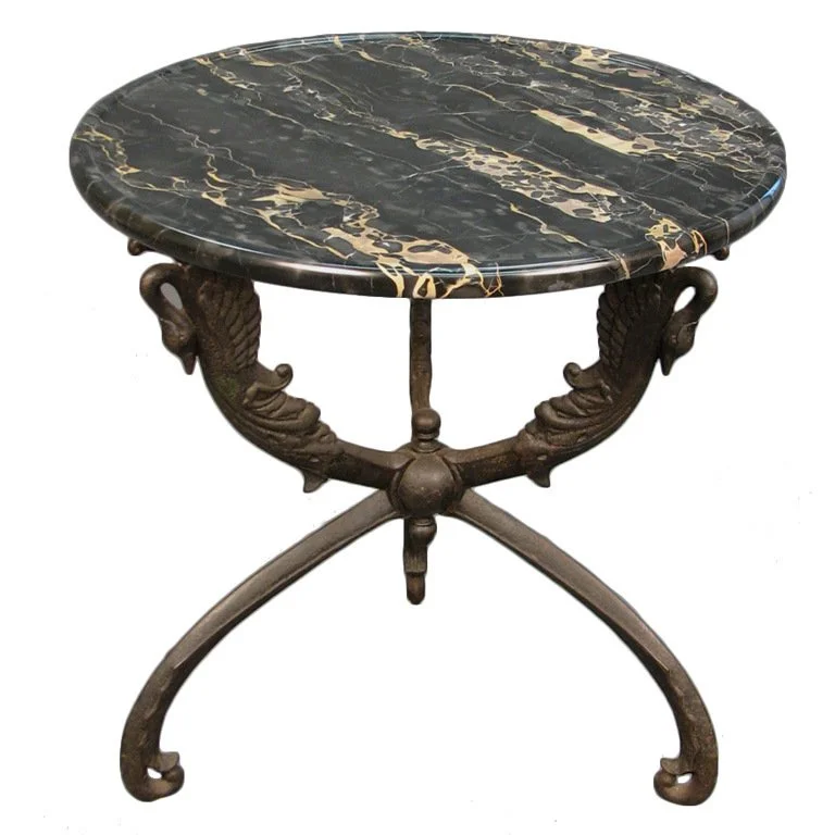 Cast Iron and Black and Gold Portoro Marble Gueridon