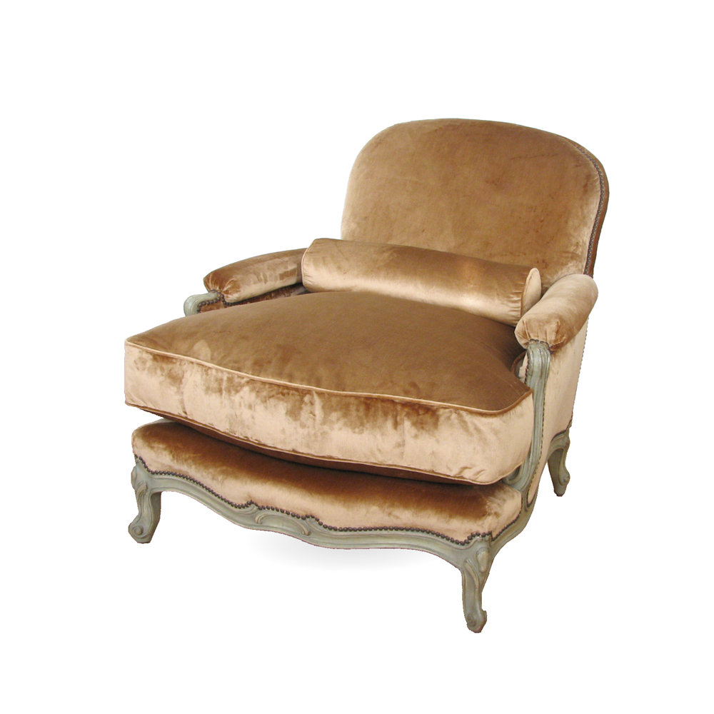 French Louis XVI Jansen Style Bergere, Arm / Accent Chair, Velvet