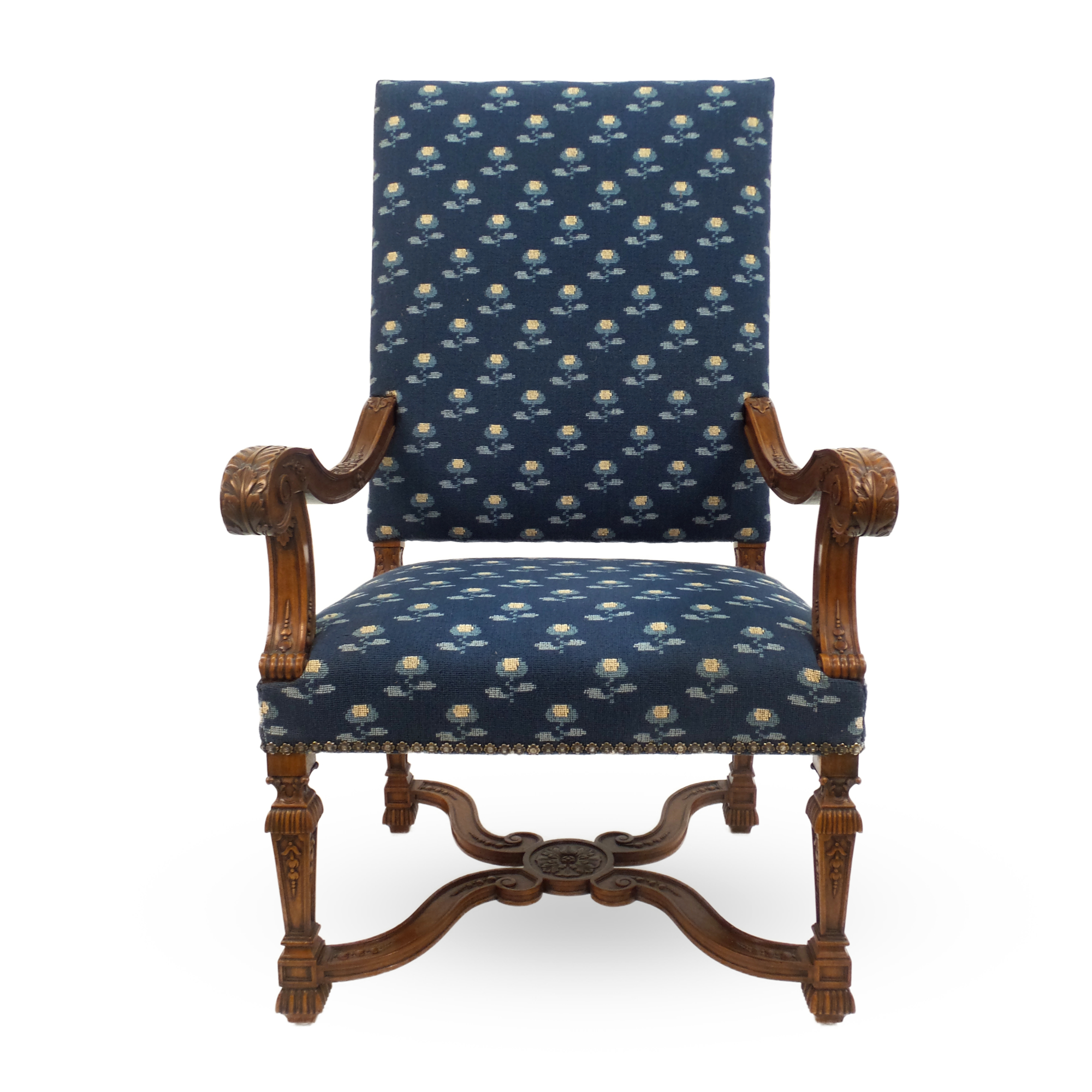 R1062-Finely-carved-reproduction-Louis-XIV-style-high-back-open armchair-stretcher-solid-wood-Victoria-&-Son-Custo-Furniture-Made-To-Order-Dining-Room-Decor.jpg