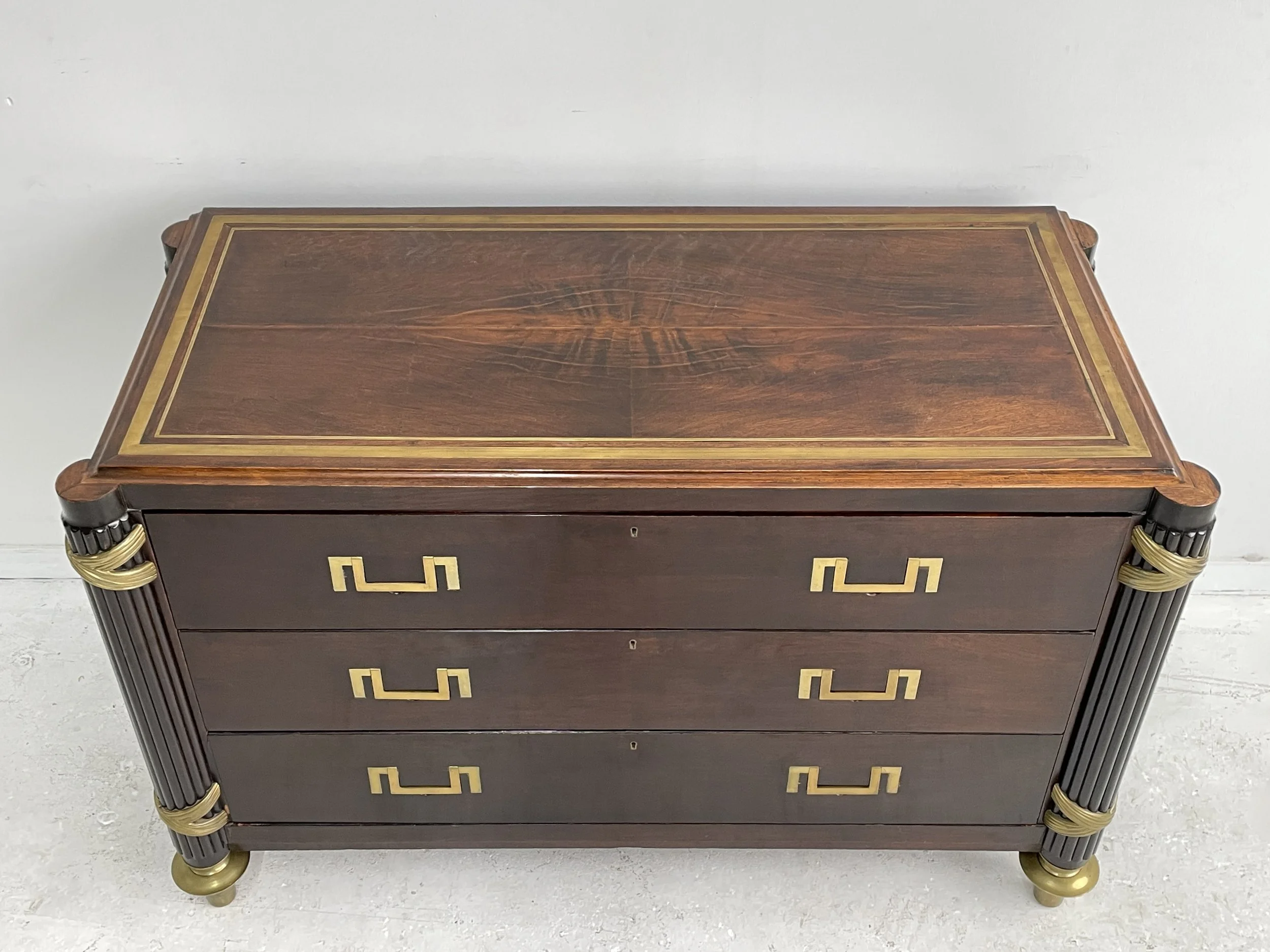 R1050-Directoire-style-commode-three-drawers-fitted-mortised-custom-cast-Greek-key-design-handles-turned-reeded-corners-ribbons-brass-legs-Victoria-&-Son-Furniture-Antiques-Dresser-Drawers-Bedro (6).JPG