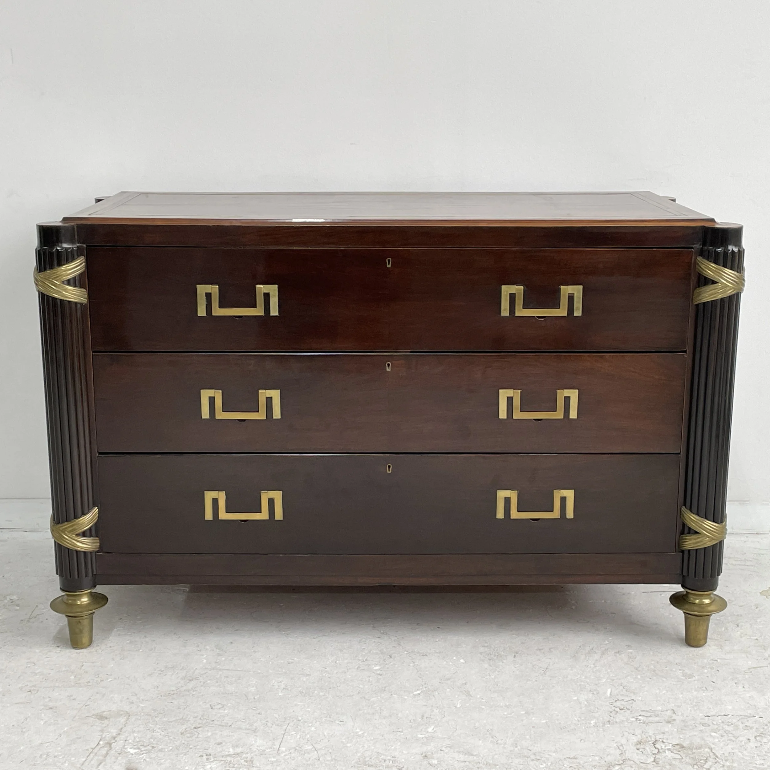 R1050-Directoire-style-commode-three-drawers-fitted-mortised-custom-cast-Greek-key-design-handles-turned-reeded-corners-ribbons-brass-legs-Victoria-&-Son-Furniture-Antiques-Dresser-Drawers-Bedro (5).JPG