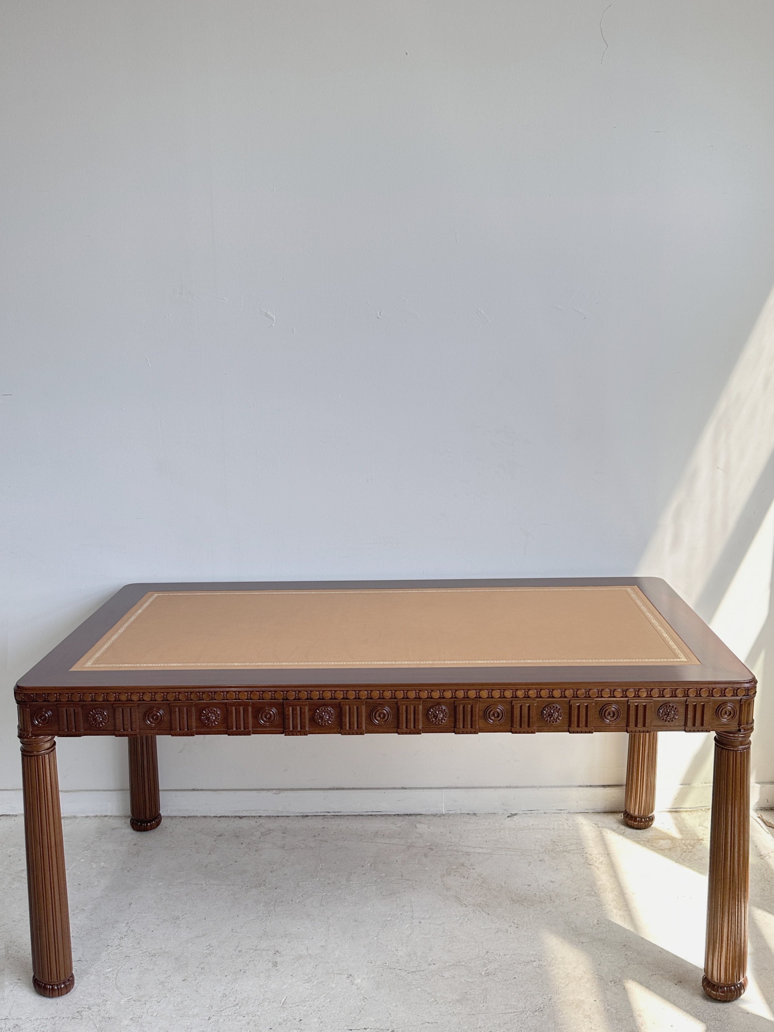 George-III-Style-Writing-Table-mahogany-hand-carved-neoclassical-decorative-motifs-tapering-legs-reeded-drawer-pattern-Victoria-&-Son.jpg