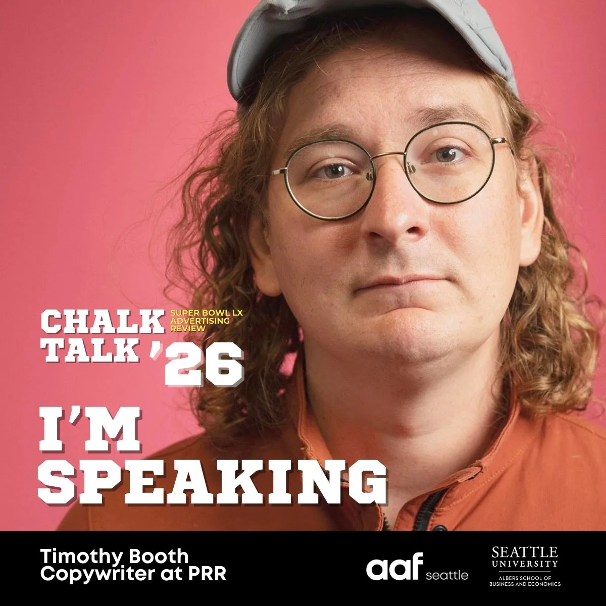 🎤 MEET THE SPEAKERS: Timmy Booth @adulttimmyb  is a Seattle-based copywriter who has worked for places like COLOR, PRR, TenGun, and Indigo Slate. He&rsquo;s also a standup comedian. At the Edinburgh Fringe festival he produced a solo show the Wee Re