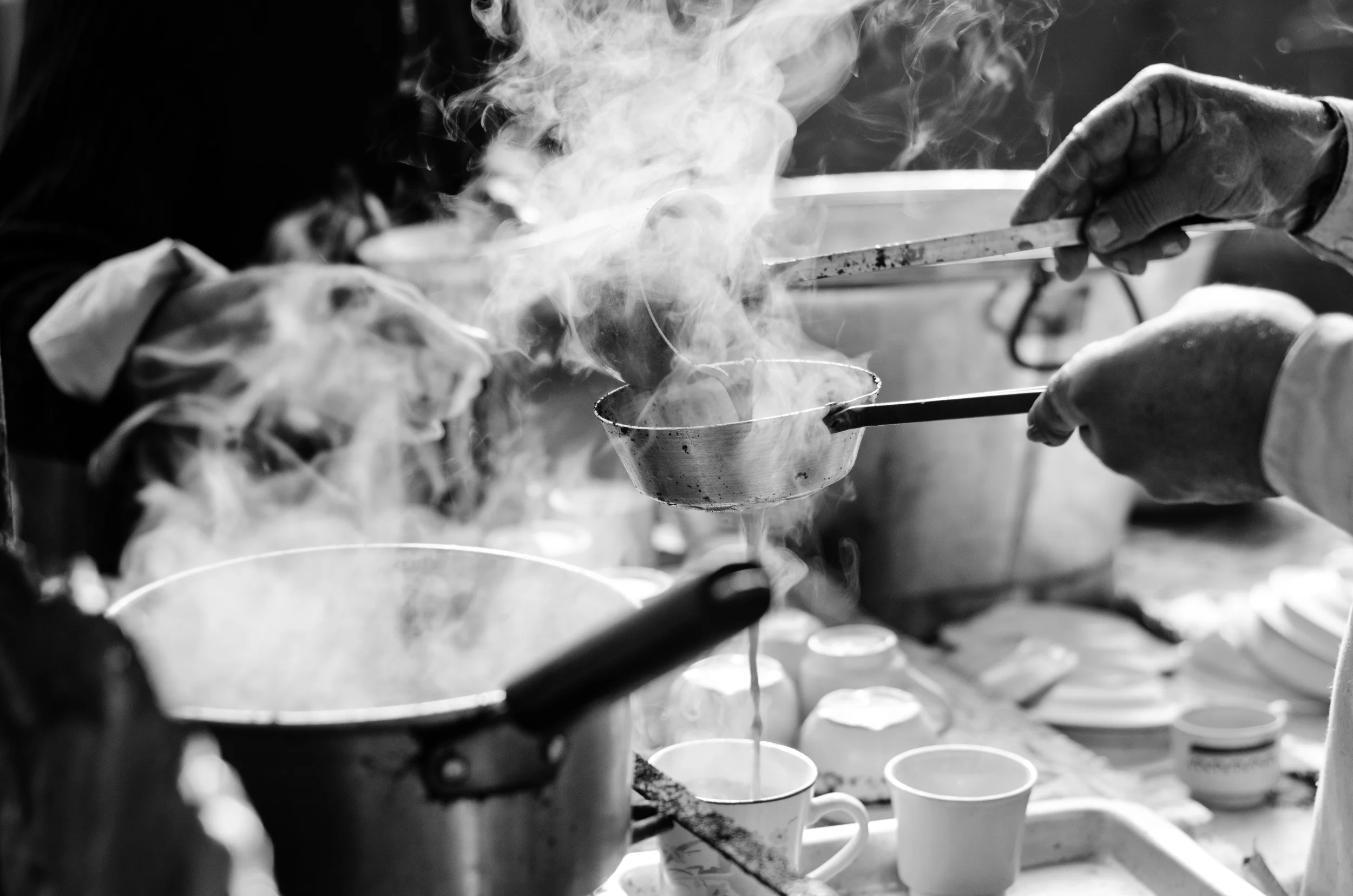 straining hot chai
