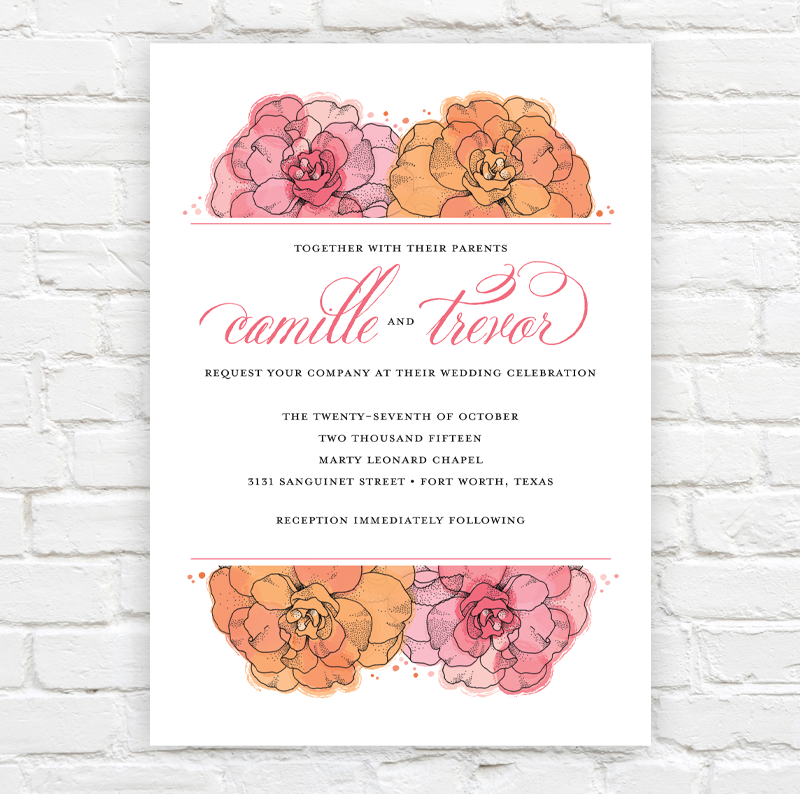 Watercolor Roses Wedding Invitation by J. Amber Creative