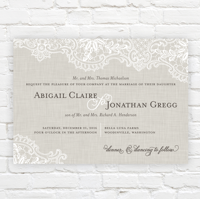 Linen Lace Wedding Invitation by J. Amber Creative