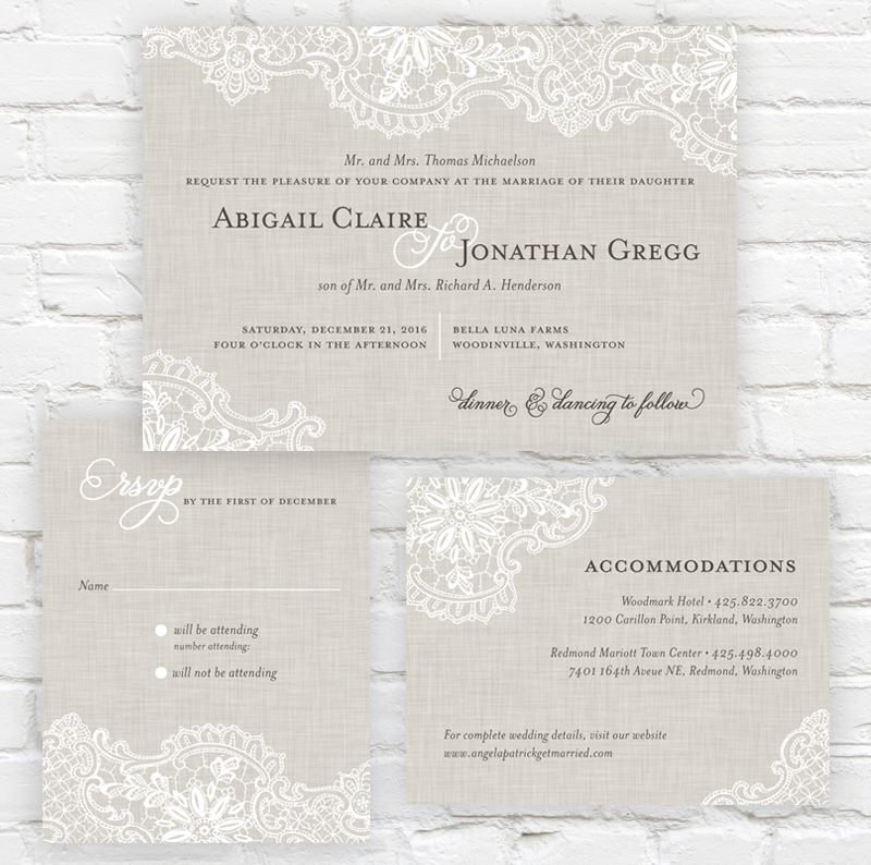 Linen Lace Wedding Invitation by J. Amber Creative