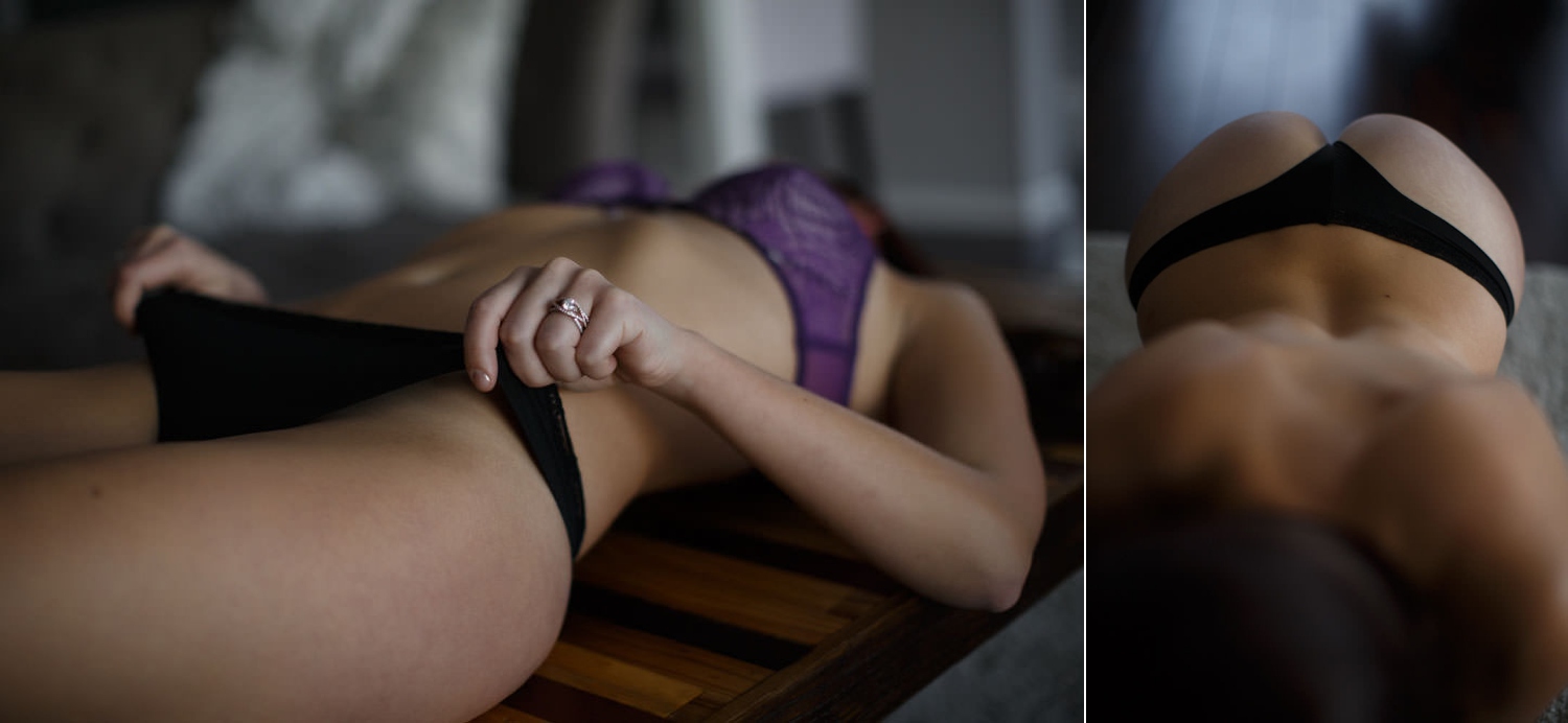 two photos highlighting hip bones and curve of a womans butt