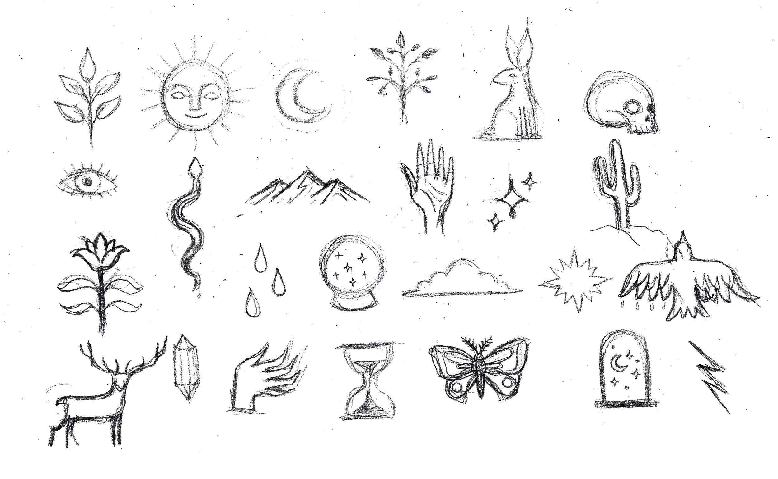 Sketches for icon designs and pattern