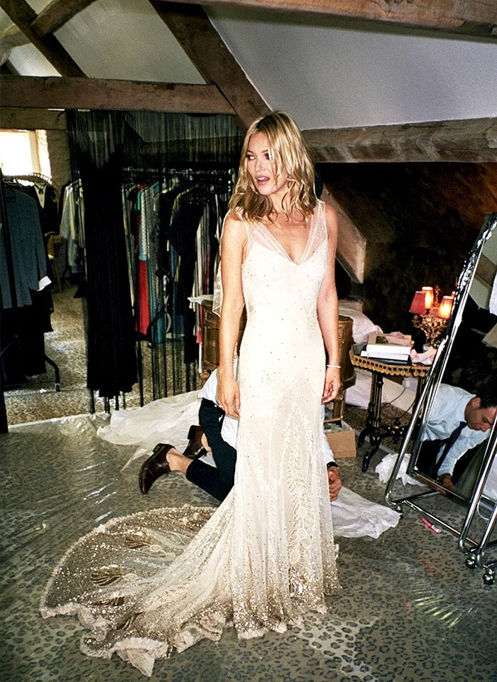 Kate Moss in custom John Galliano .