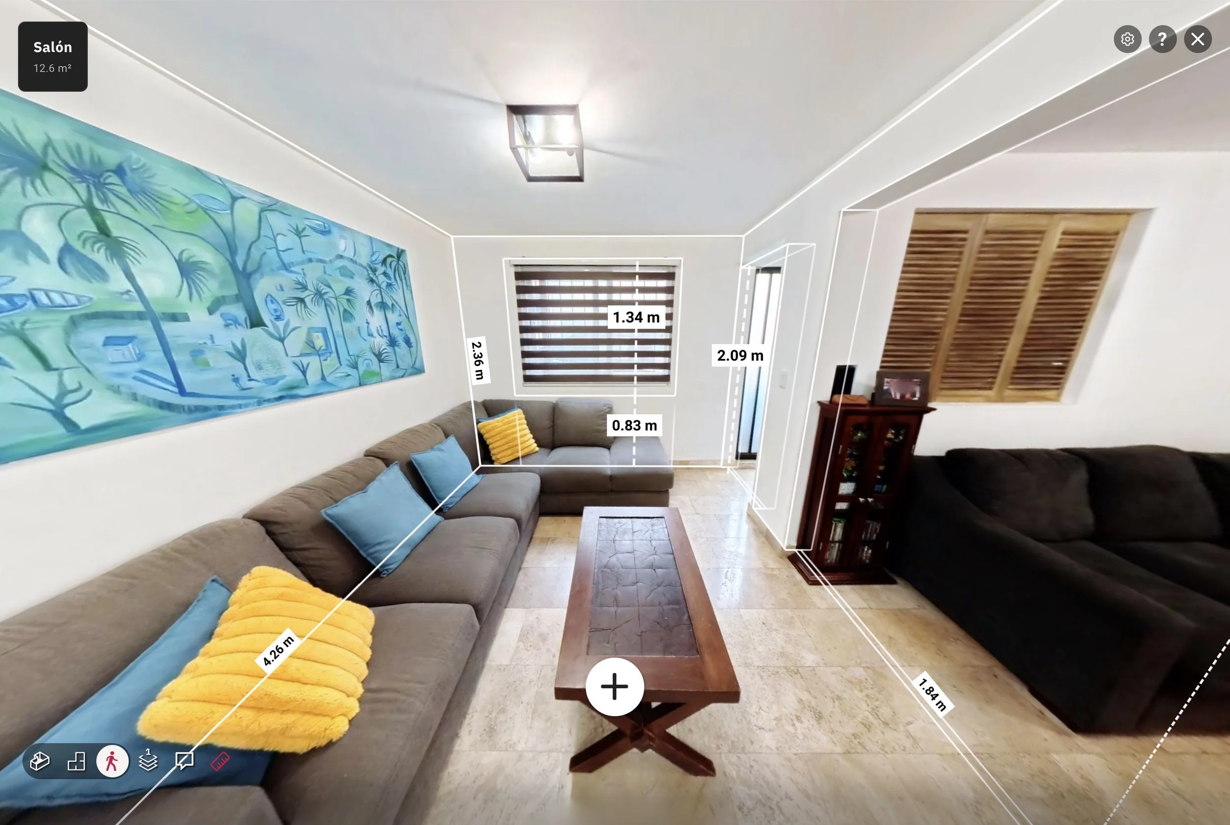 Sala de estar residencial con distribución de espacios capturada mediante recorrido virtual 360 Matterport para inmueble en Ciudad de México y área metropolitana.