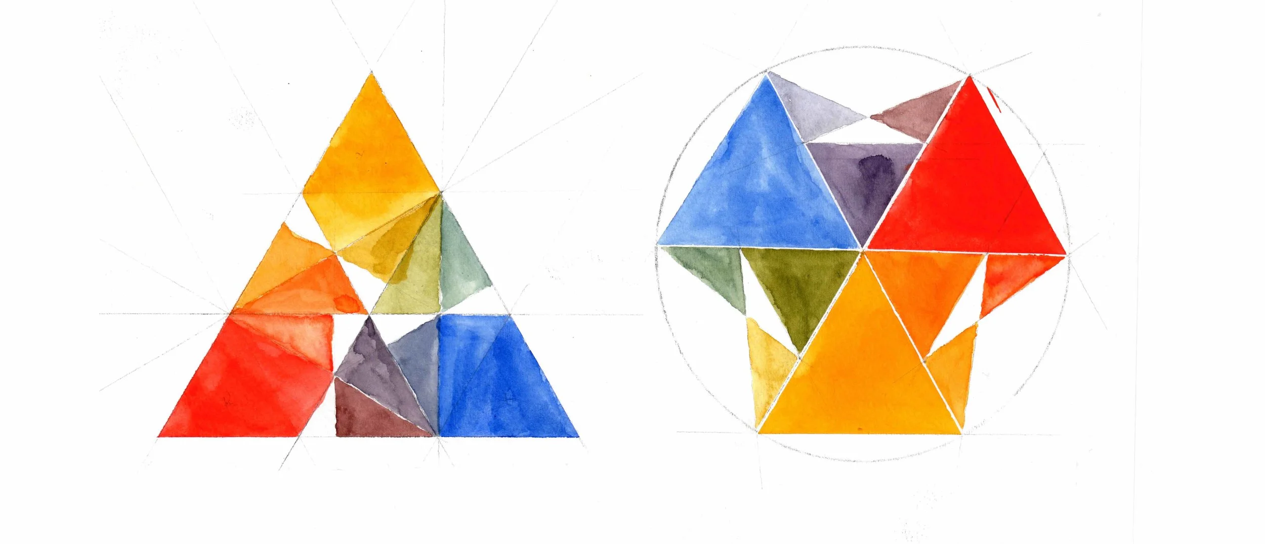 redesign the color wheel watercolor, graphite. each exploration is 6X6 inches (15.2X15.2cm)