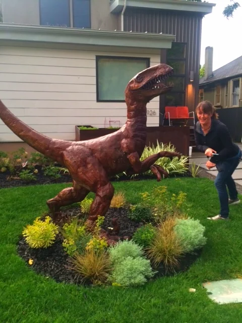 Olivia shows us her best t-rex pose in SLC.