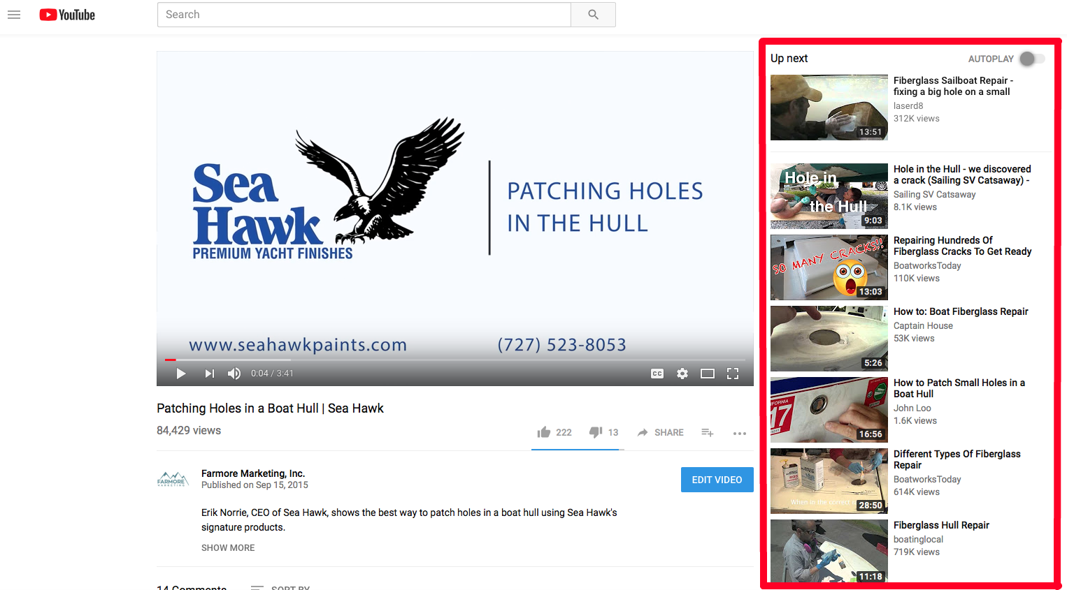 You can see the Suggested Videos on the right side panel.